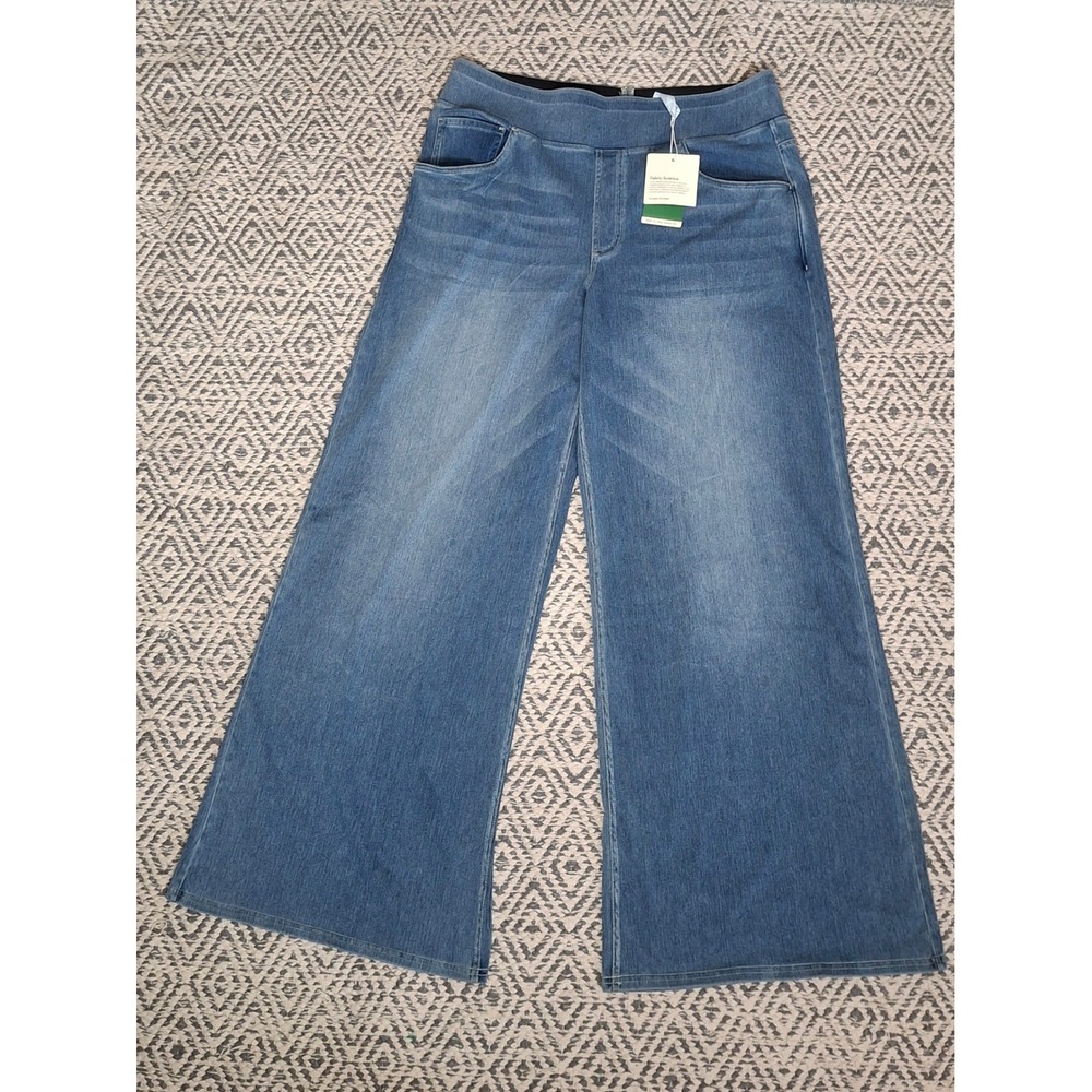 Halara Wide Leg Denim Jeans XL Regular Blue High Waisted Pull On Stretch - Picture 3 of 11